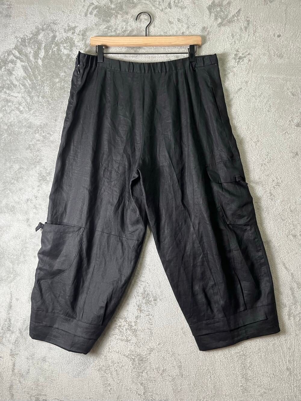 Animale Studio Black Linen Parachute Cargo Pants Wide Leg Utility Lagenlook 12